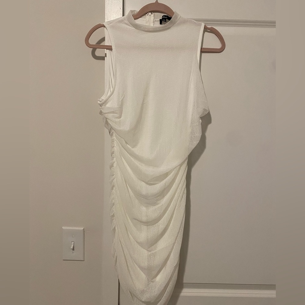 White Ruched Mini Dress